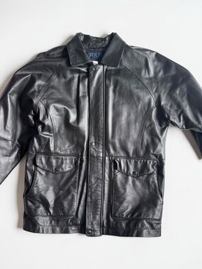 Mens Leather Jacket Medium Black Minimalist Car Coat Genuine Leather